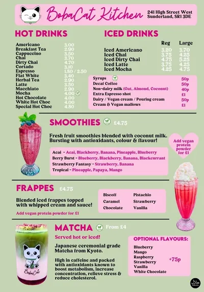 Lucky Cat Boba Menu UK