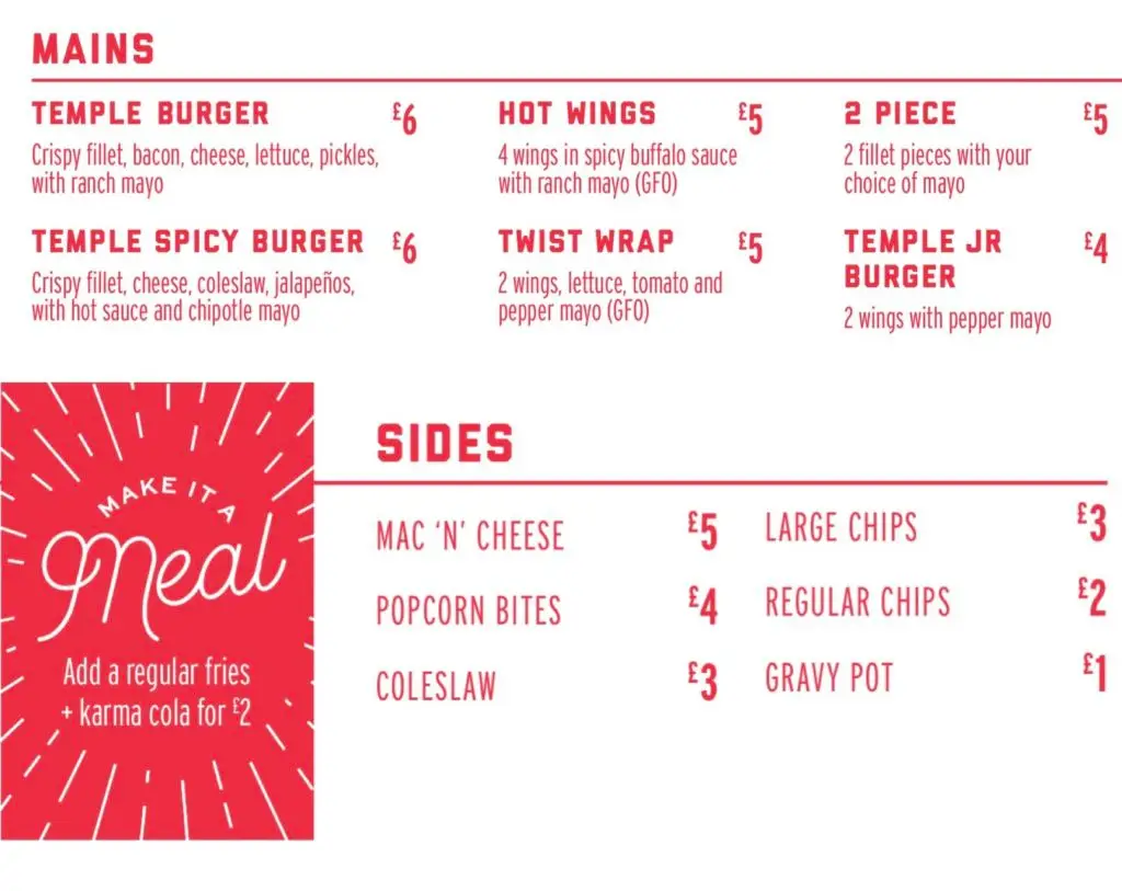 Temple of Seitan Menu UK